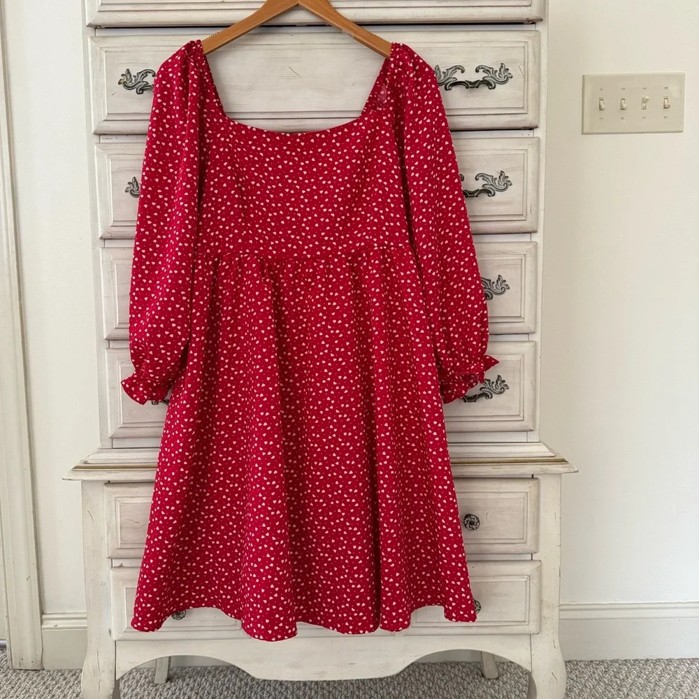 Red Hearts Milkmaid Babydoll Dress - Picture 2 of 5